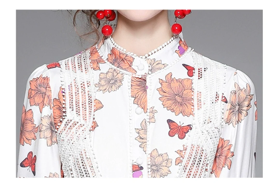 Crop Top Floral Dress High Waist with Puff Sleeves (clearance item) - Image 4