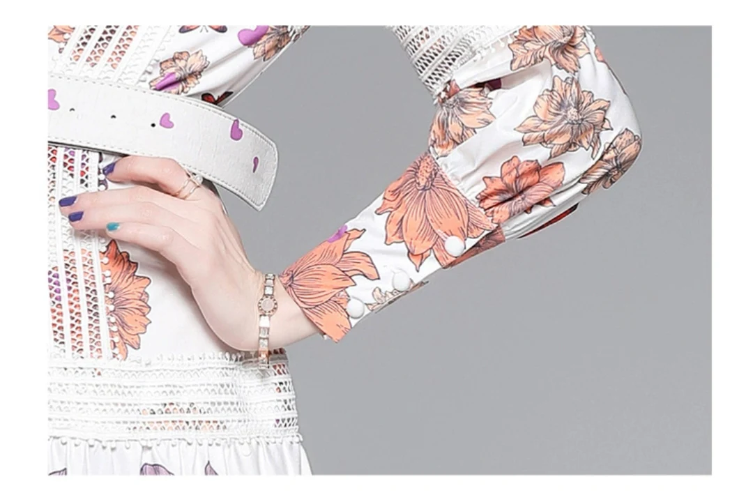 Crop Top Floral Dress High Waist with Puff Sleeves (clearance item) - Image 8