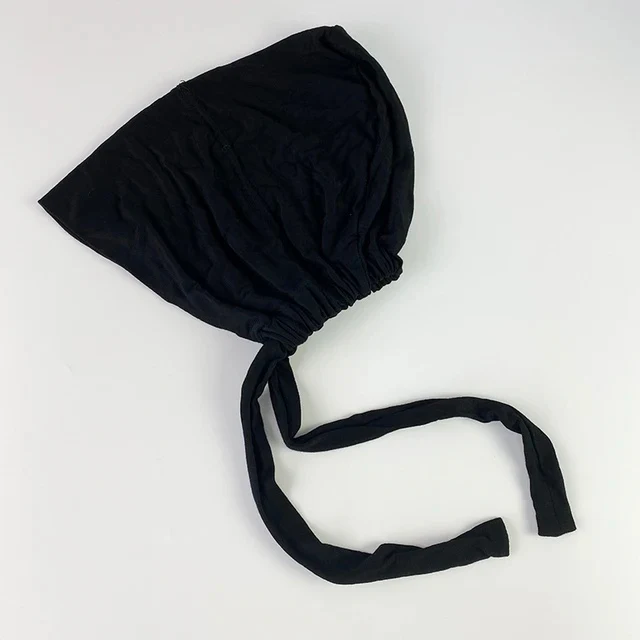 Bamboo Closed Hijab Caps - Tie Back - Adjustable Underscarf | Black