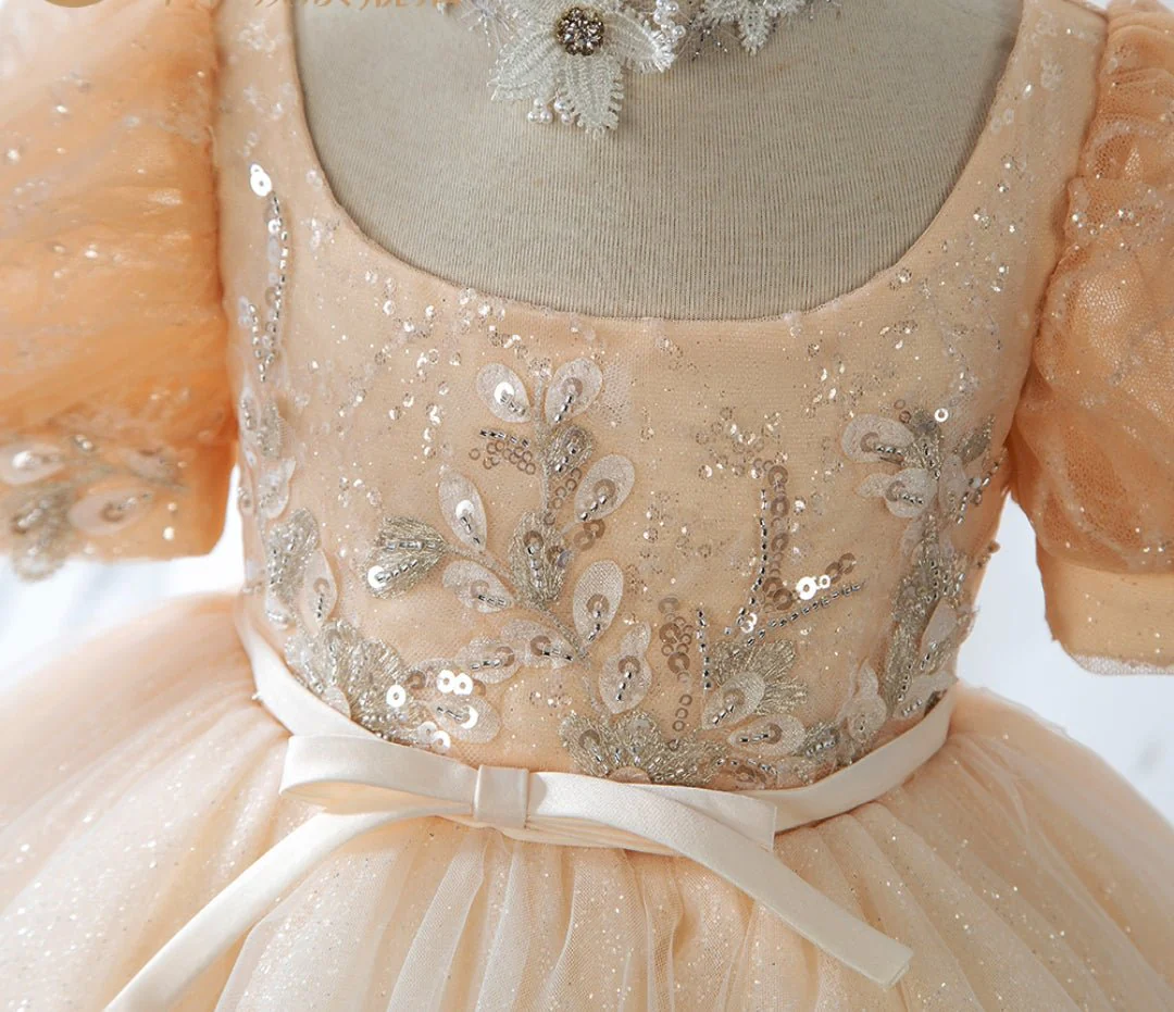Girls Party Dress | Girls Wedding Dress | Girls Dress with Pleated Sleeves - Image 3