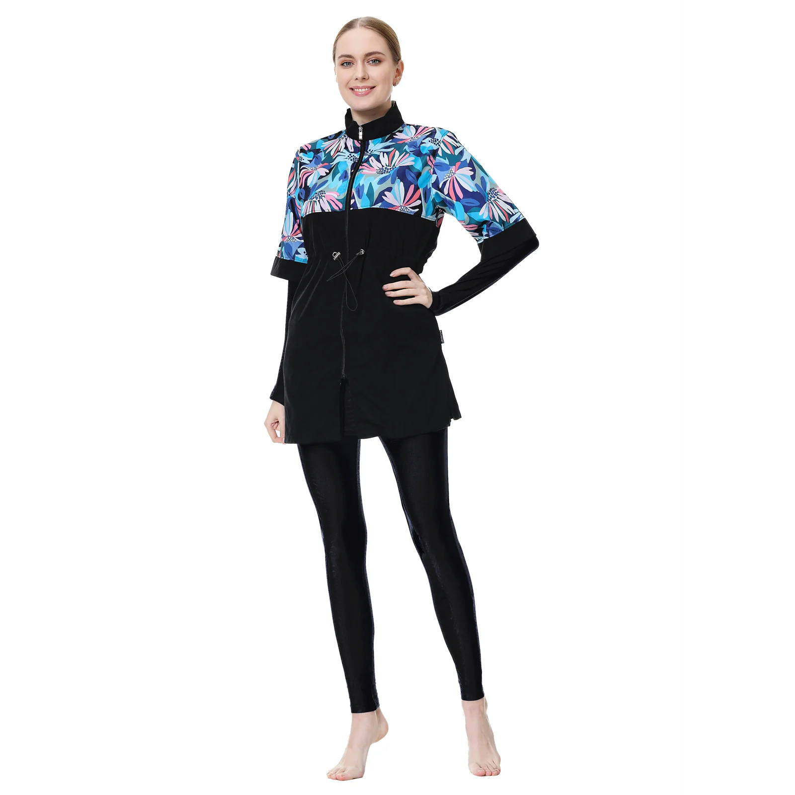 Black/Blue Floral Burkini | Modest Swimwear 3Pcs Set - Image 3