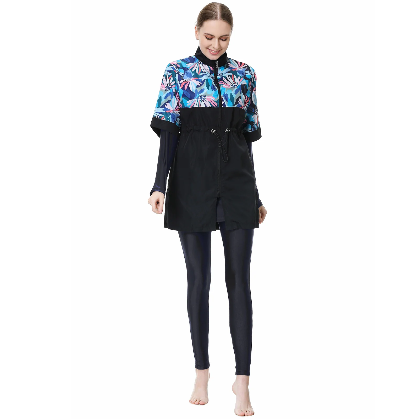 Black/Blue Floral Burkini | Modest Swimwear 3Pcs Set - Image 4