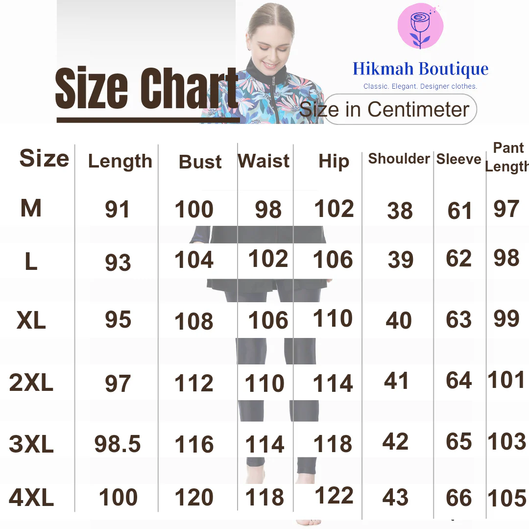 Black/Blue Floral Burkini | Modest Swimwear 3Pcs Set - Image 5