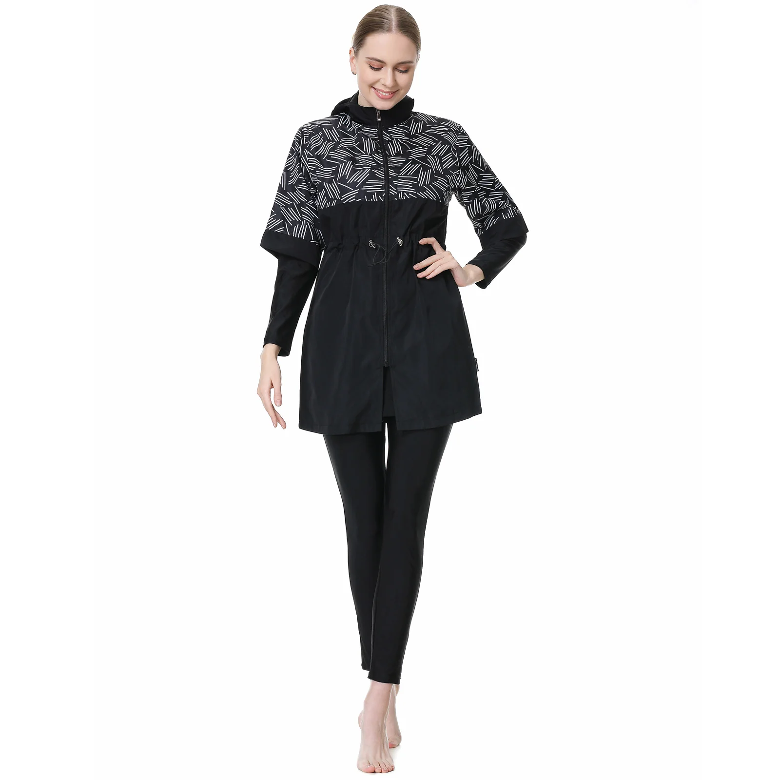 Black Burkini Modest Swimwear | Printed Design | 3 Piece Set - Image 3