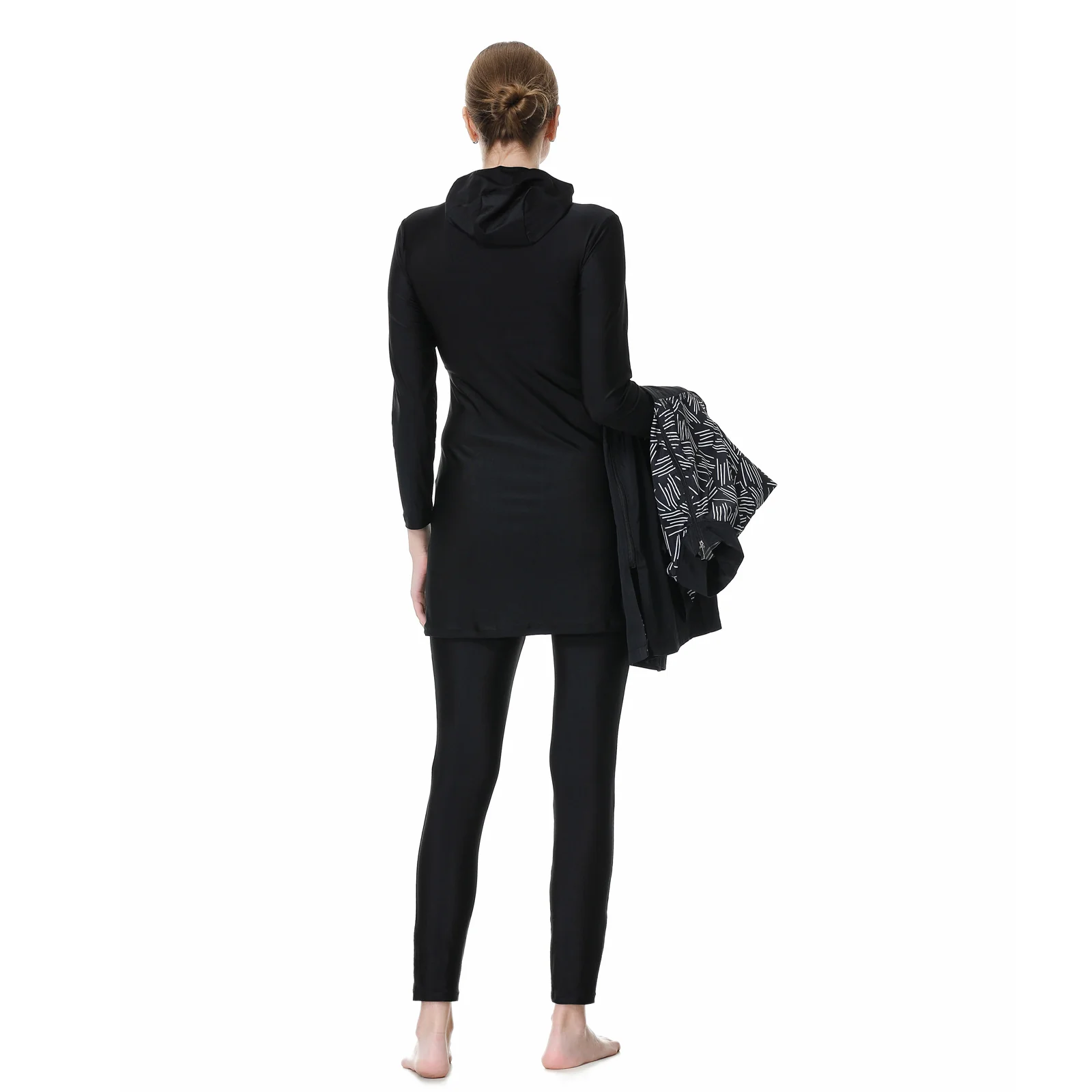 Black Burkini Modest Swimwear | Printed Design | 3 Piece Set - Image 4
