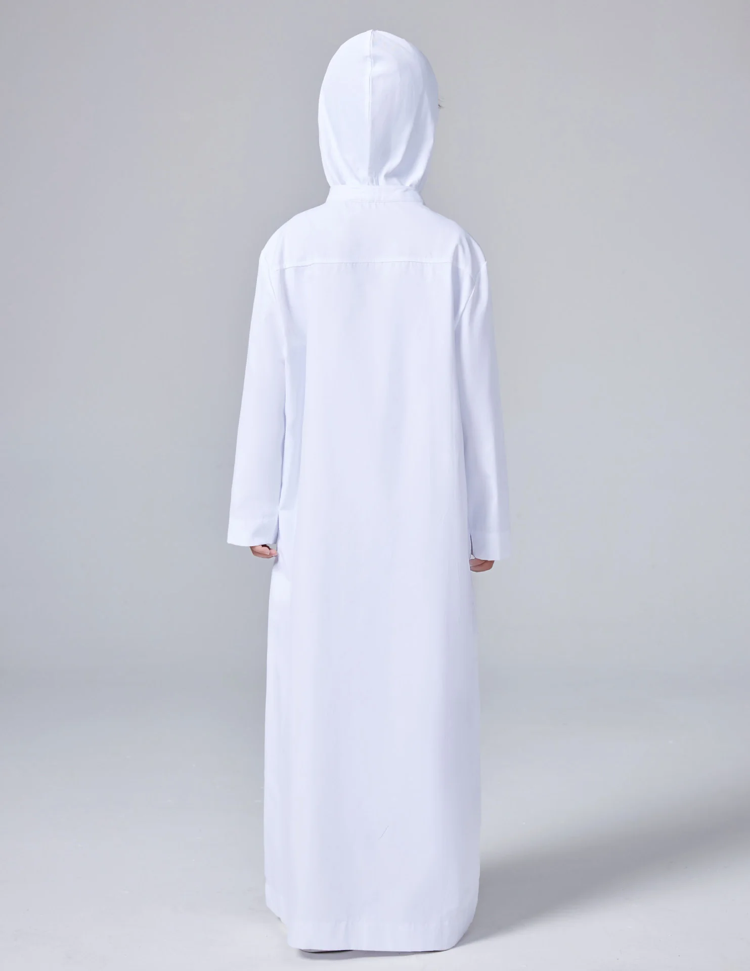 Boys Thobe With Hoodie in White - Image 3