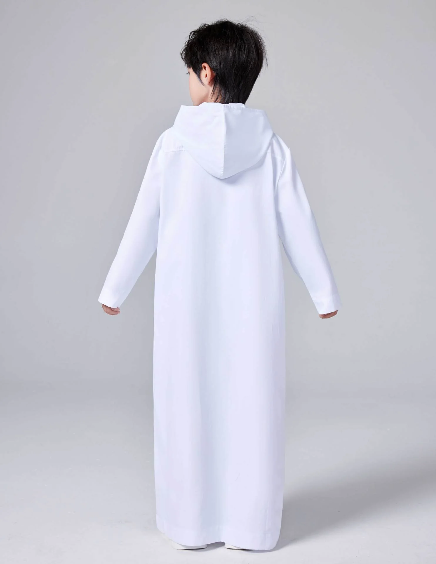 Boys Thobe With Hoodie in White - Image 4