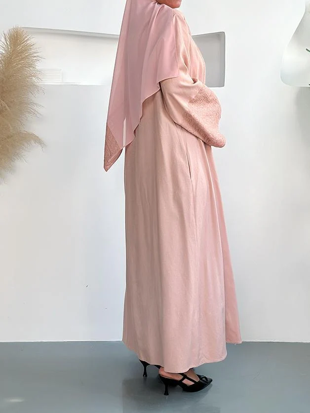 Embroidered Linen Abaya 3 Piece Set - Blossom - Image 4