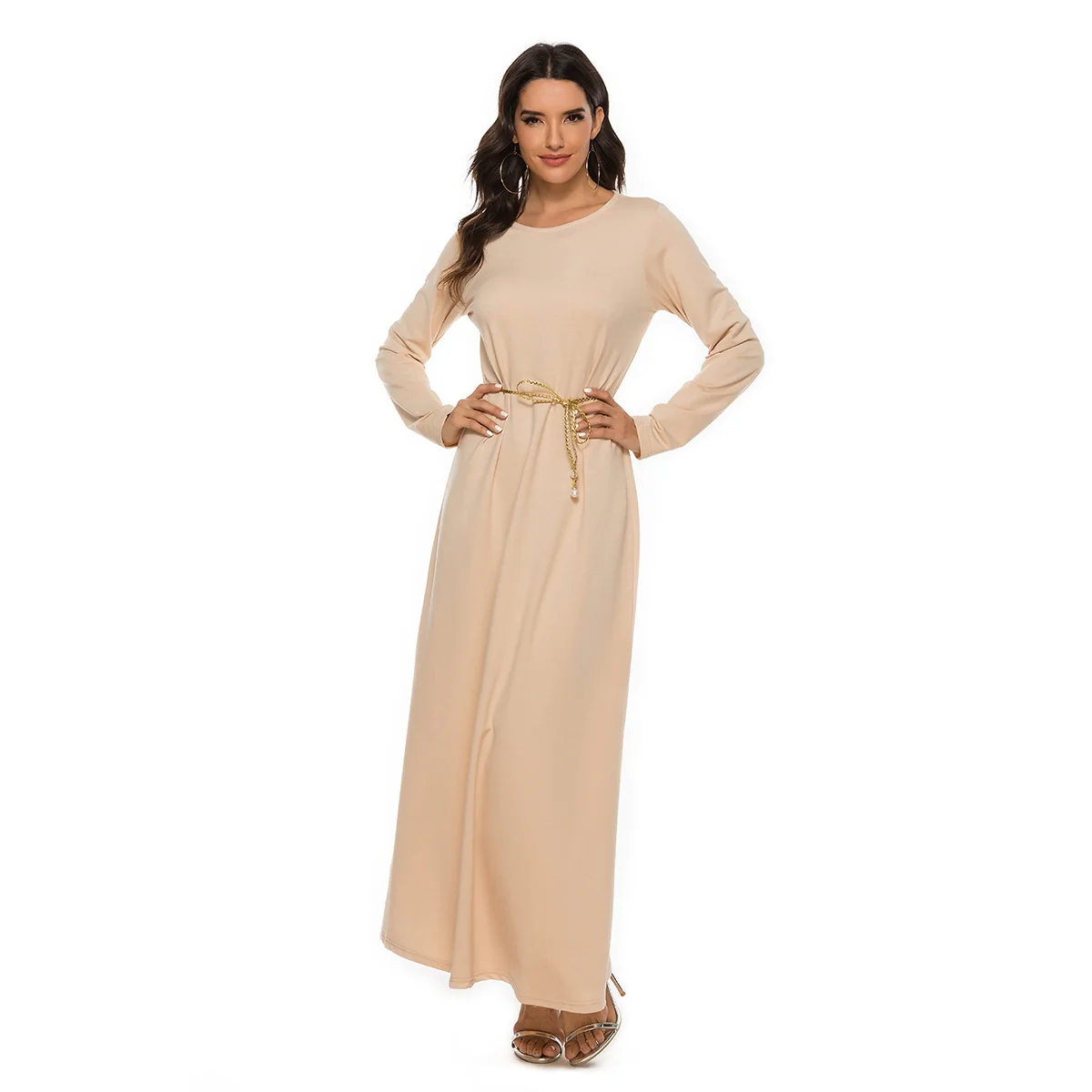 Cotton Abaya Straight Cut in Peach - Image 3