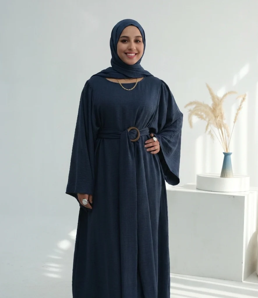 Casual Twill Abaya Dress - Navy - Image 3