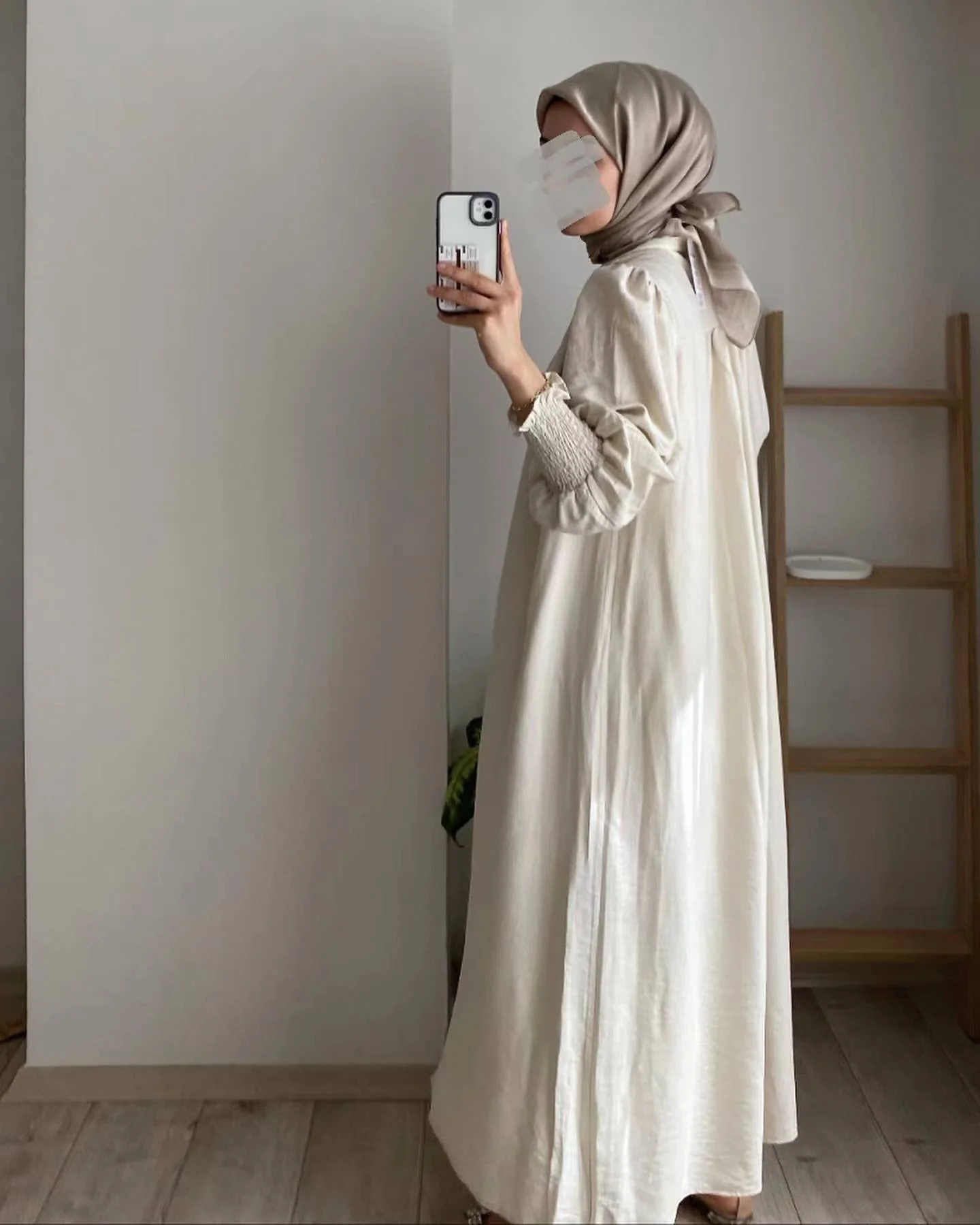 Crepe Cardigan Abaya - Beige (clearance item online only) - Image 2