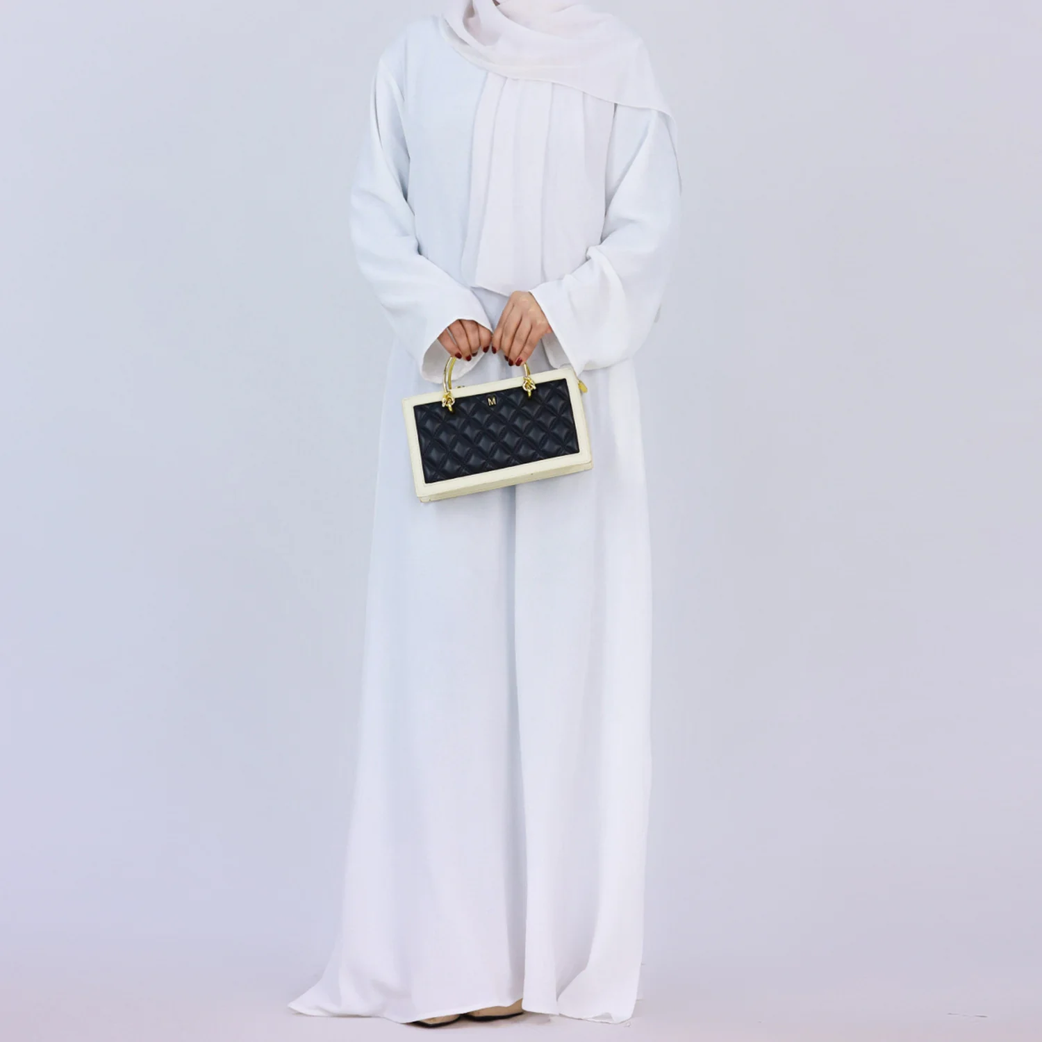 Crepe Plain Abaya in White (as Inner Only - Long Sleeves) Clearance Item online only