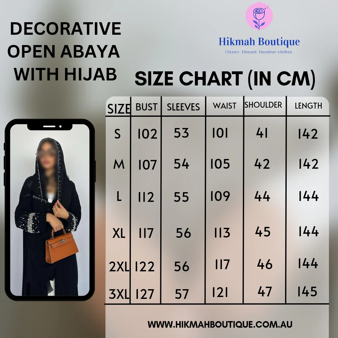 Decorative Open Abaya With Matching Hijab - Black - Image 7