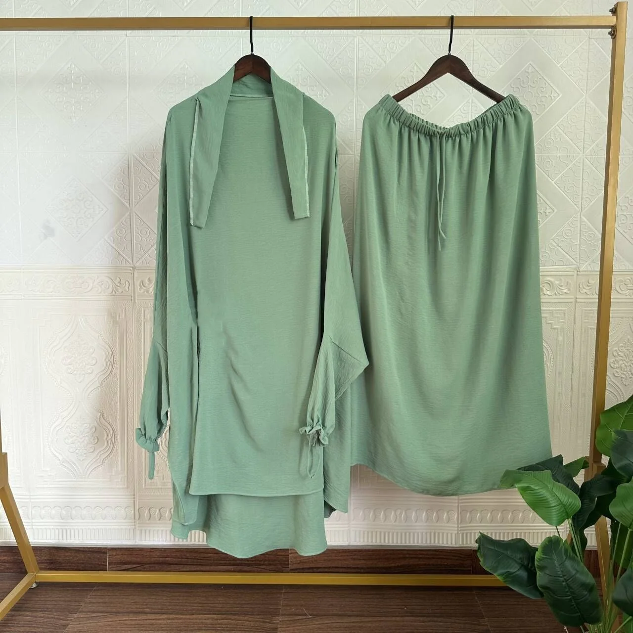 Dusty Green French Jilbab Set (Crepe) -- clearance online only