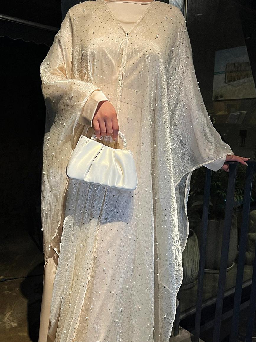 Eid Collection | Elegant Starlight Abaya Set in Cream Beige (clearance online only) - Image 2