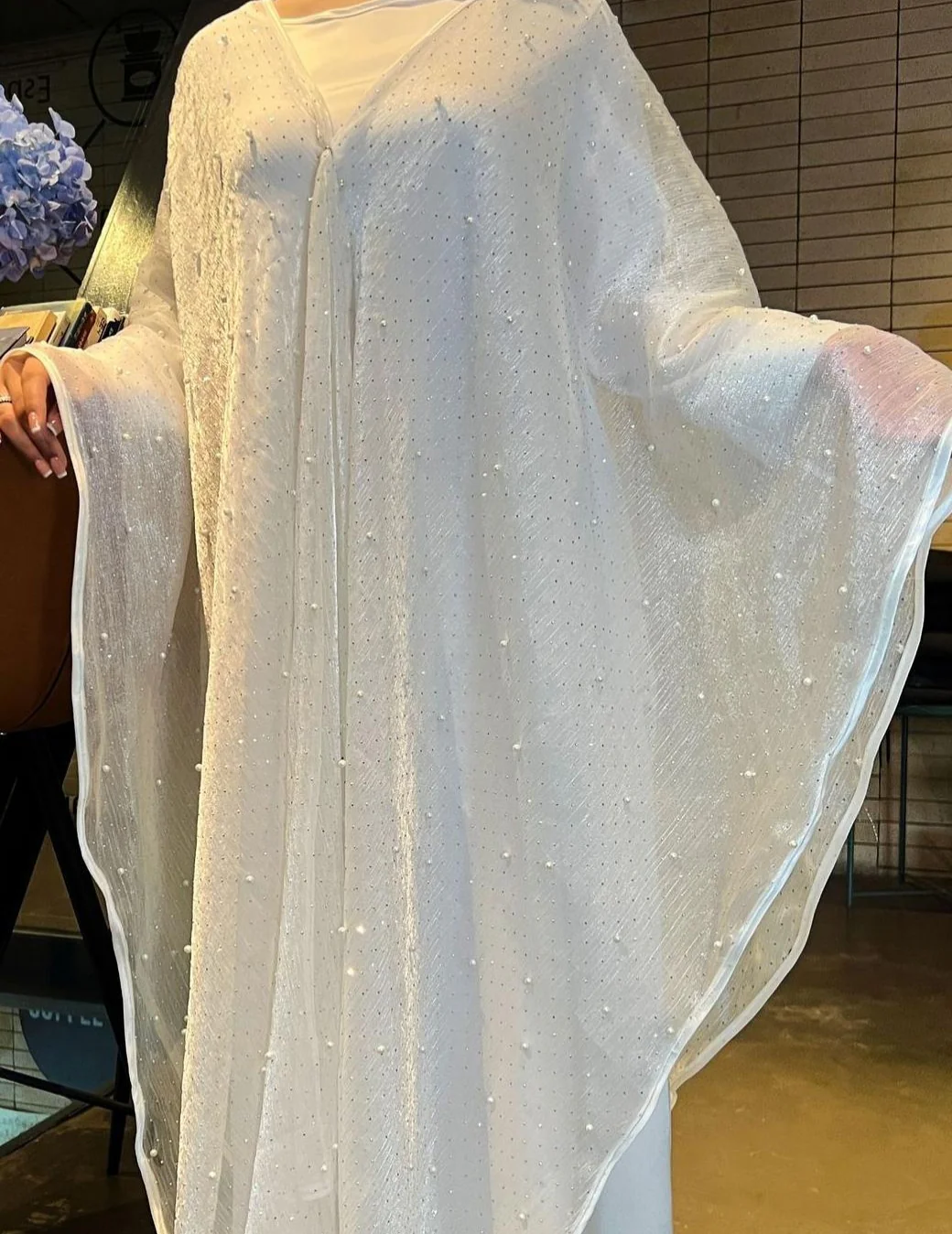 Eid Collection | Elegant Starlight Abaya Set in Cream Beige (clearance online only) - Image 3