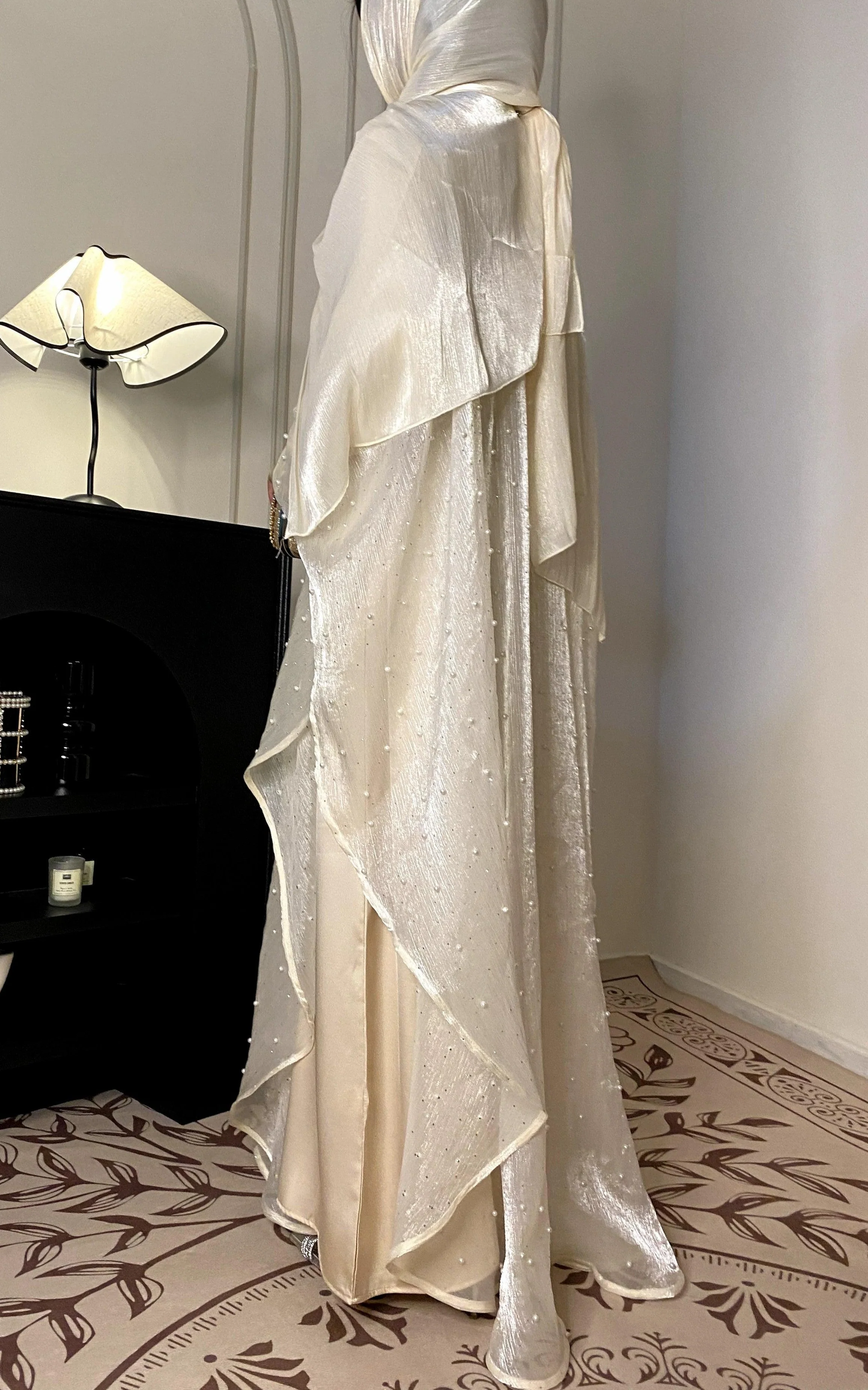 Eid Collection | Elegant Starlight Abaya Set in Cream Beige (clearance online only) - Image 4