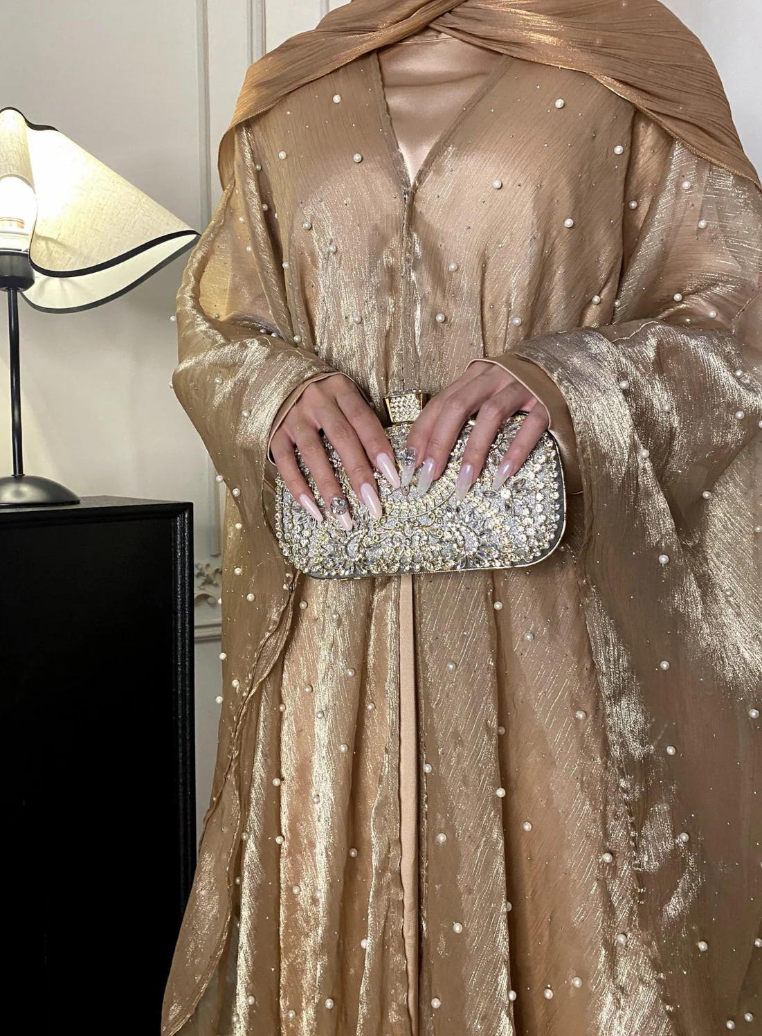 Eid Collection | Elegant Starlight Abaya Set in Rose Gold (clearance online only) - Image 4