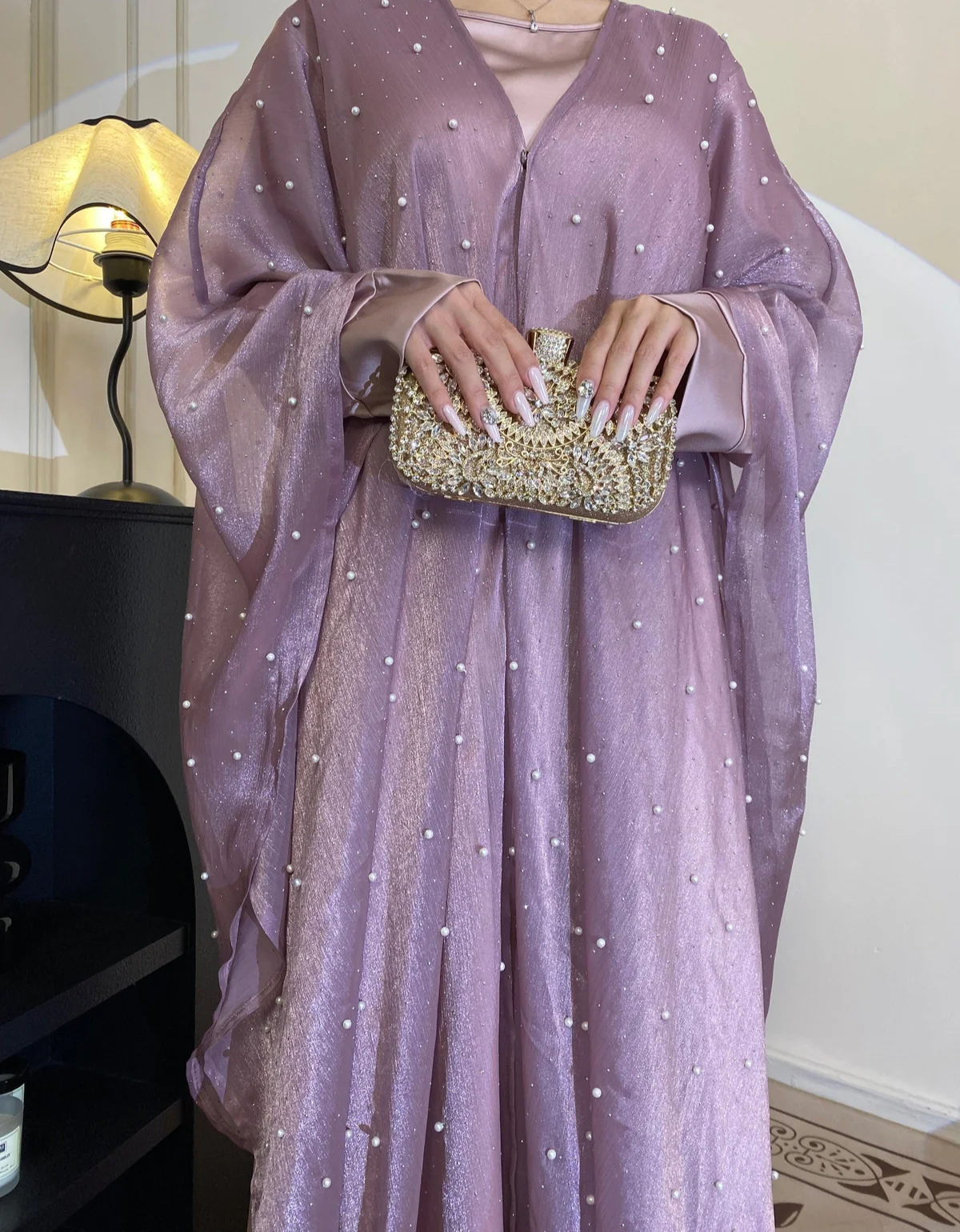 Eid Collection | Elegant Starlight Abaya Set in Violet (clearance online only) - Image 4