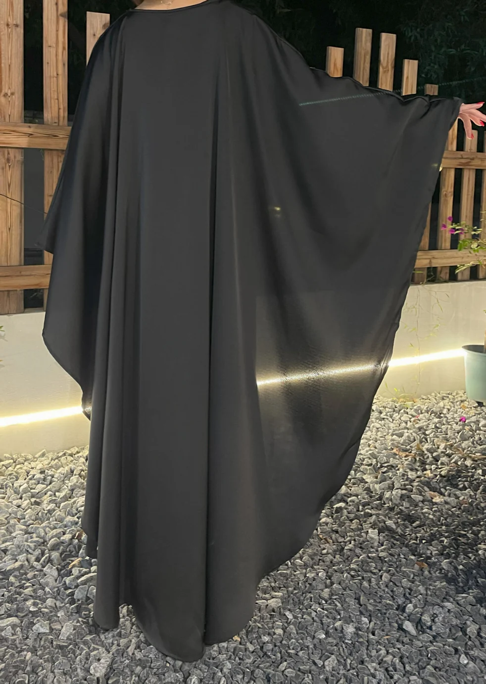Eid Dress Elegant Satin Cape Abaya | Modest Eid Dress with Pearl & Rhinestone in Black (clearance online only) - Image 5