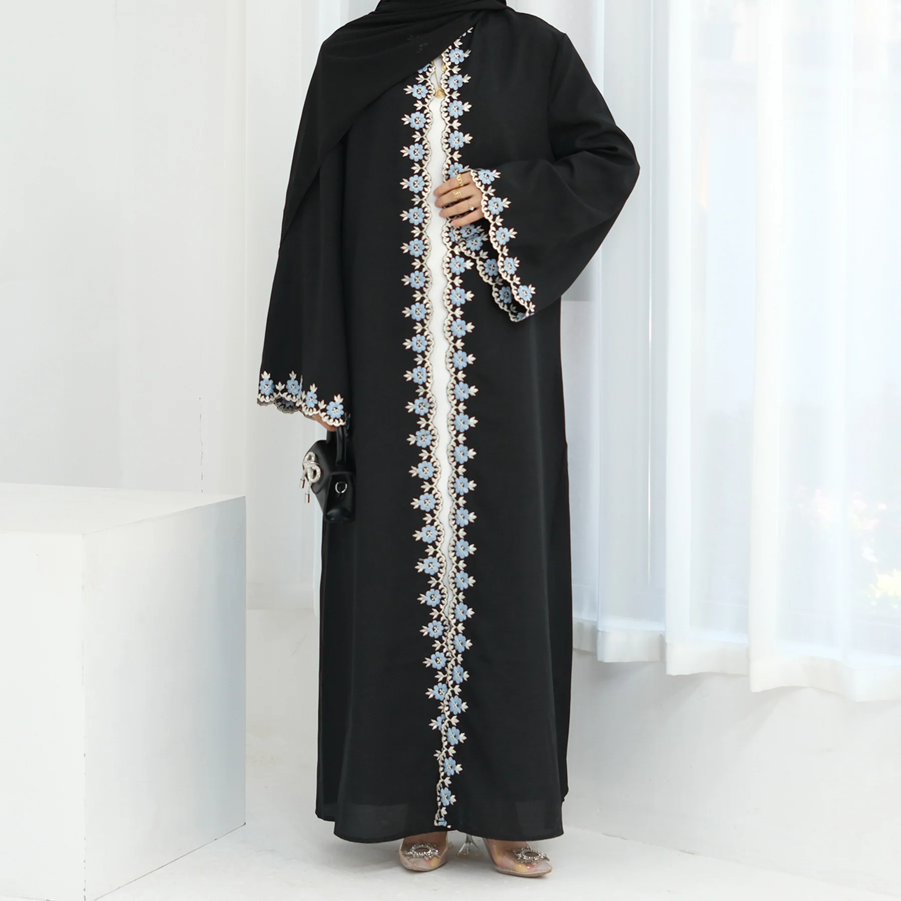 Eid Edit|Open Abaya With Floral Embroidery (clearance online only)