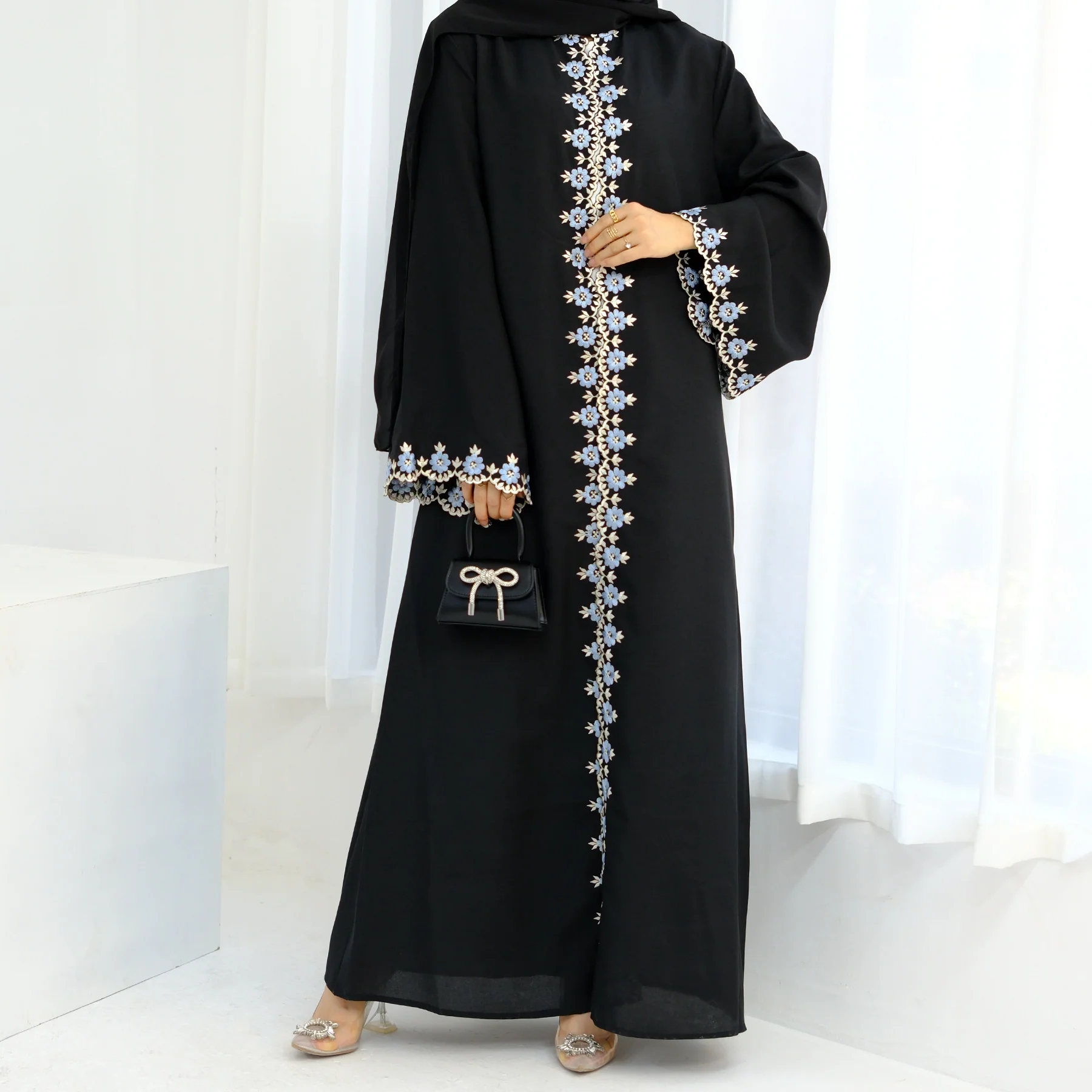 Eid Edit|Open Abaya With Floral Embroidery (clearance online only) - Image 3