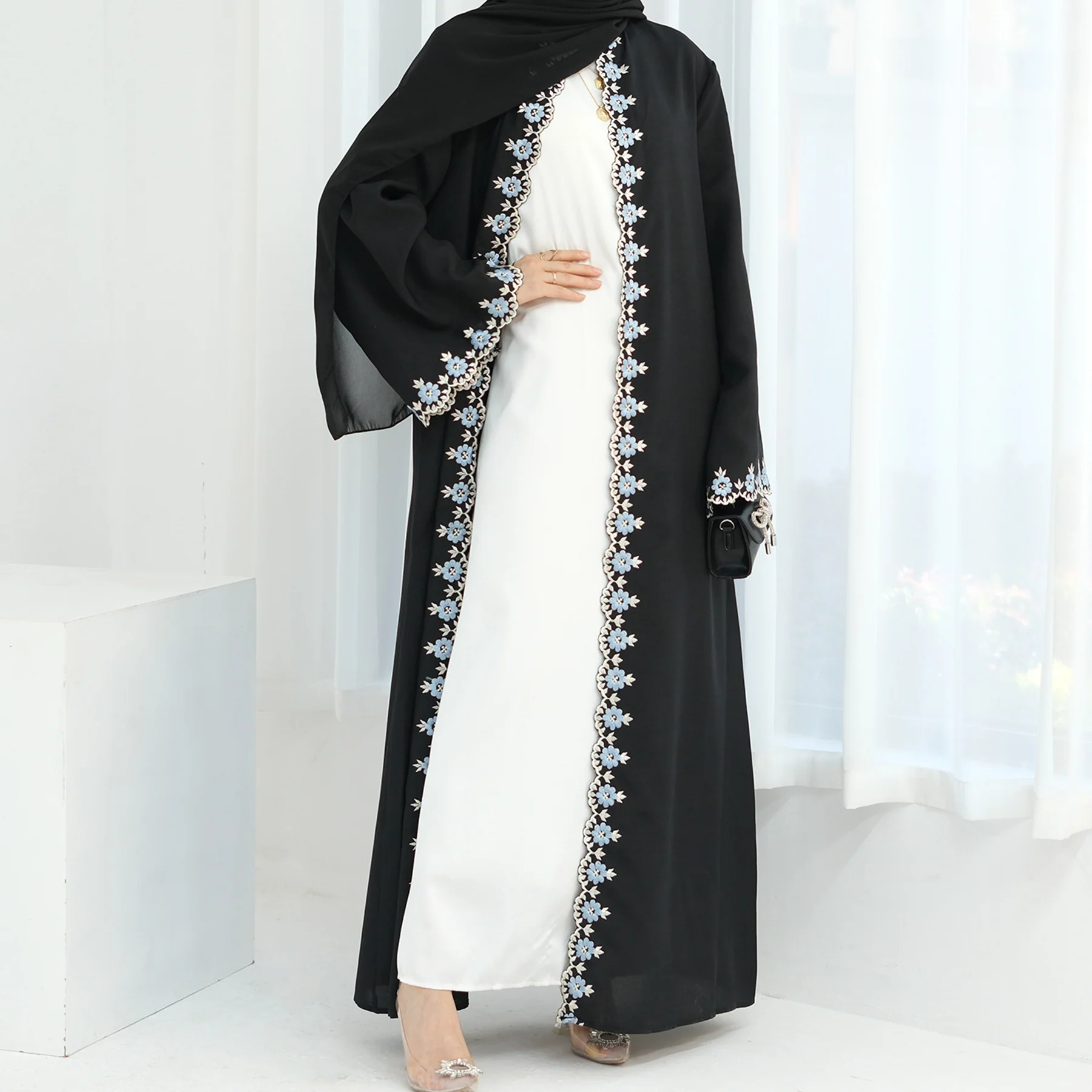 Eid Edit|Open Abaya With Floral Embroidery (clearance online only) - Image 4