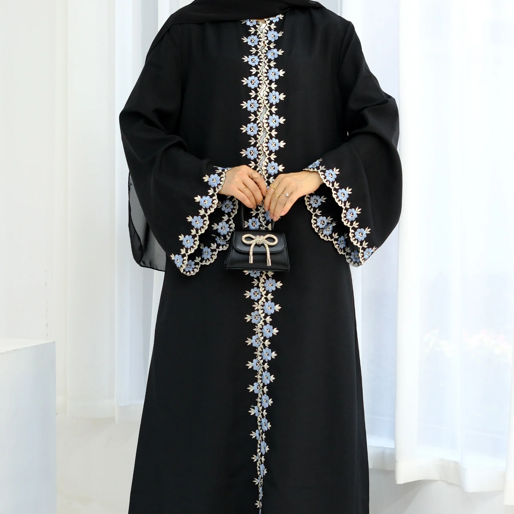 Eid Edit|Open Abaya With Floral Embroidery (clearance online only) - Image 5