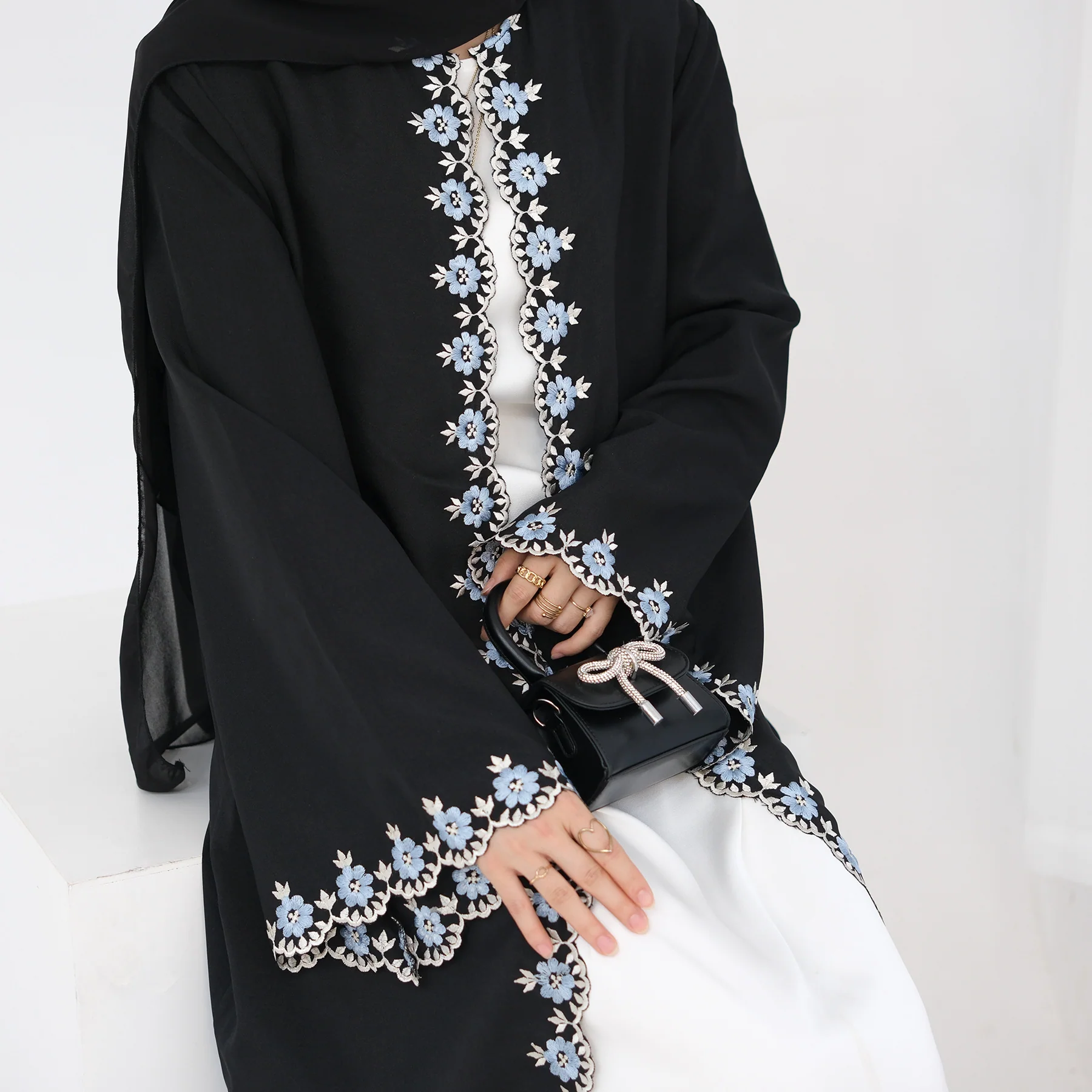 Eid Edit|Open Abaya With Floral Embroidery (clearance online only) - Image 6