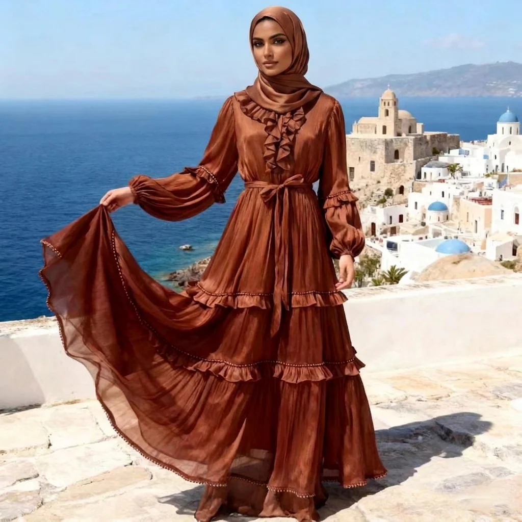 Floral Tasseled Glossy Bronze Tiered Maxi Dress - Clearance Online Only - Image 4