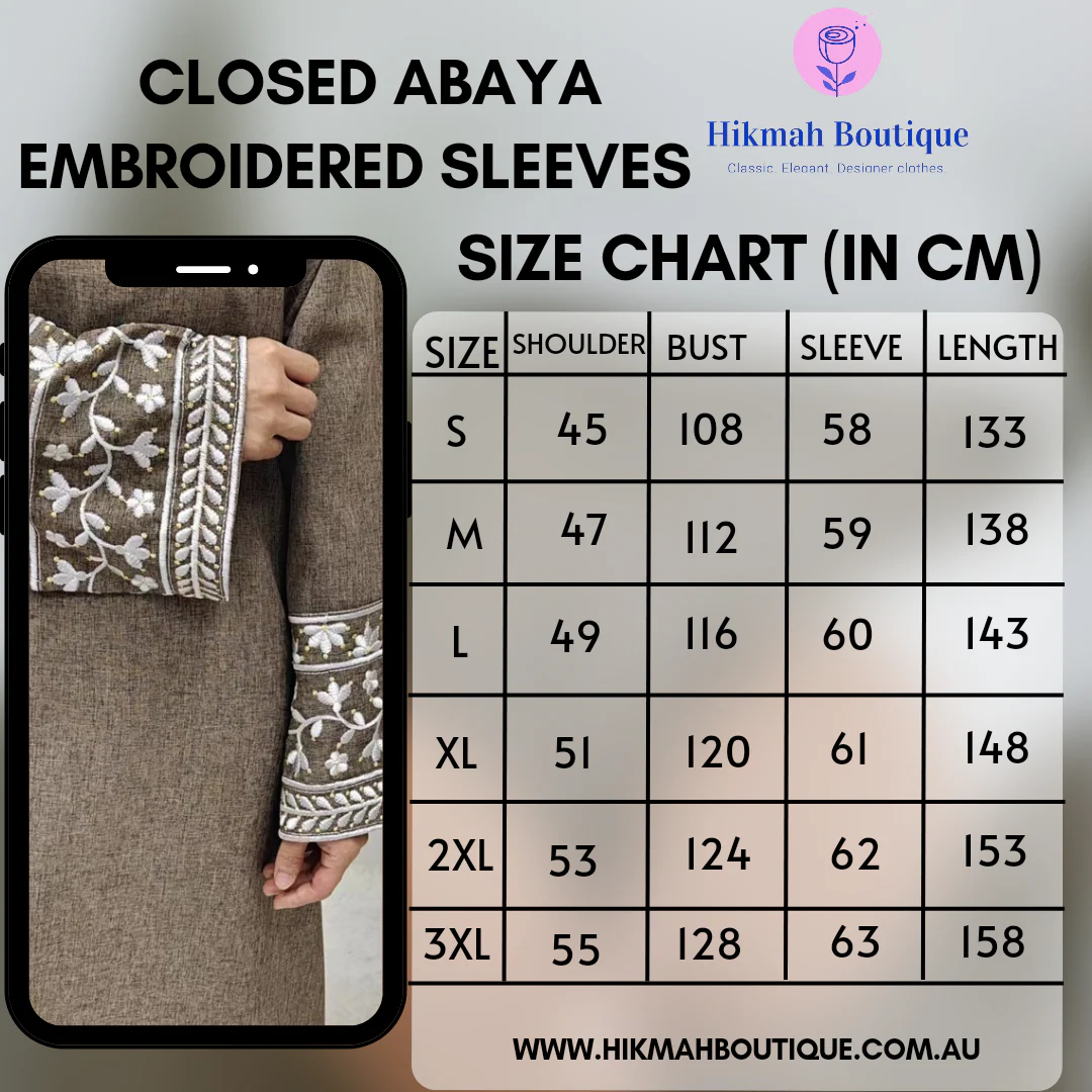 Elegant Closed Abaya With Embroidered Sleeves in Cream Waffle - clearance online only - Image 7