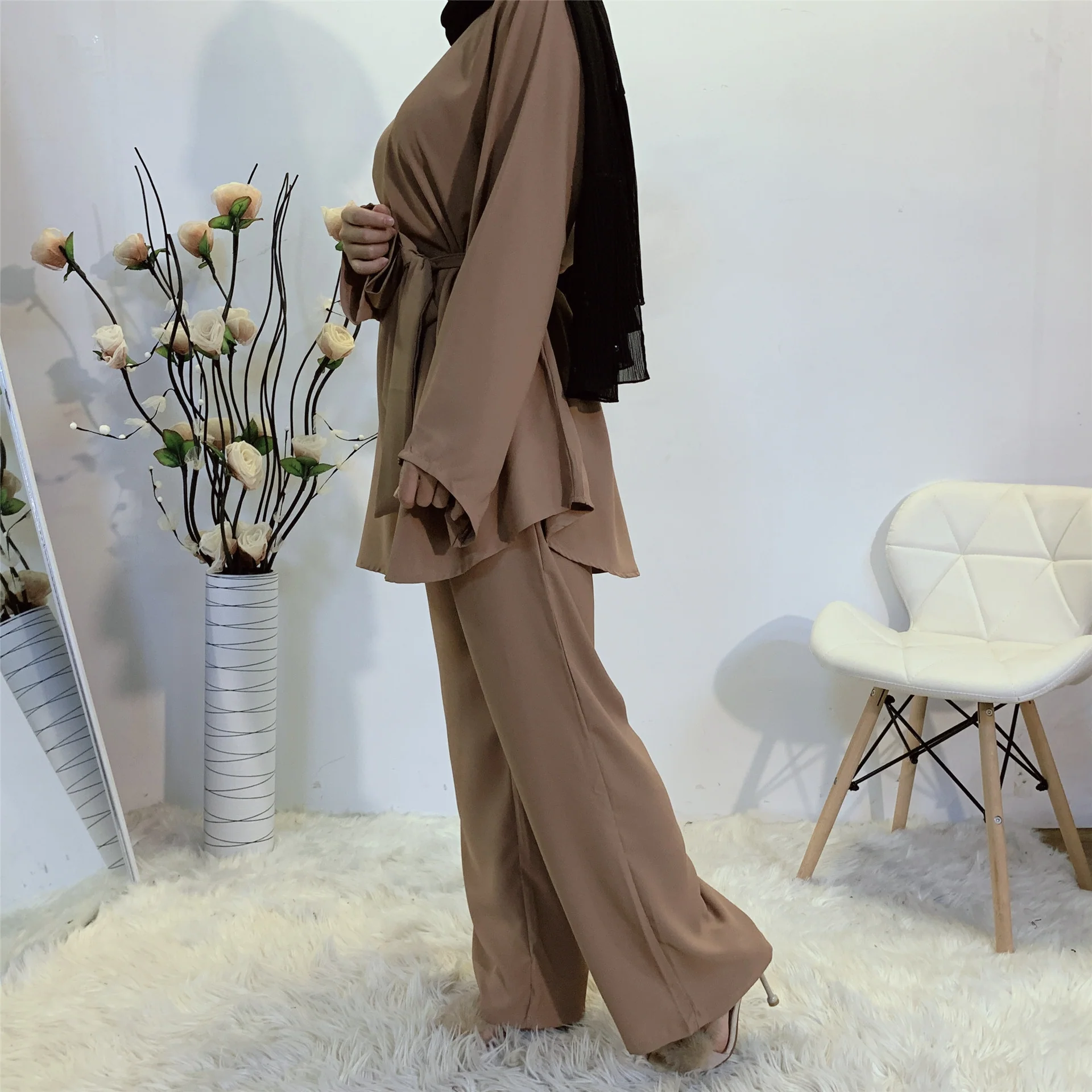 Modest Top & Pants Set - Dusty Brown - Image 3