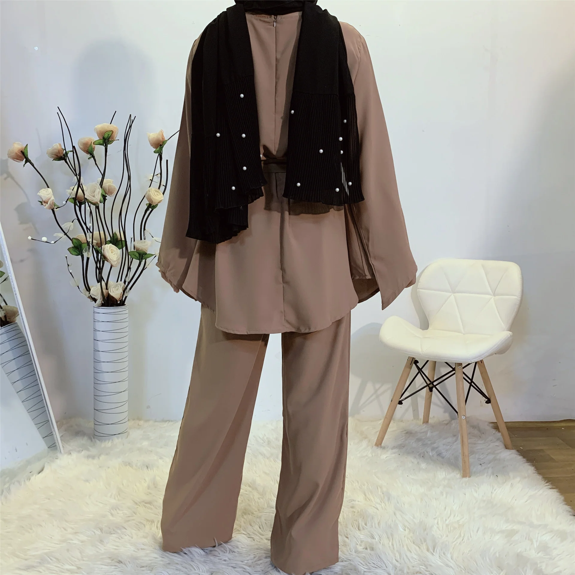 Modest Top & Pants Set - Dusty Brown - Image 4