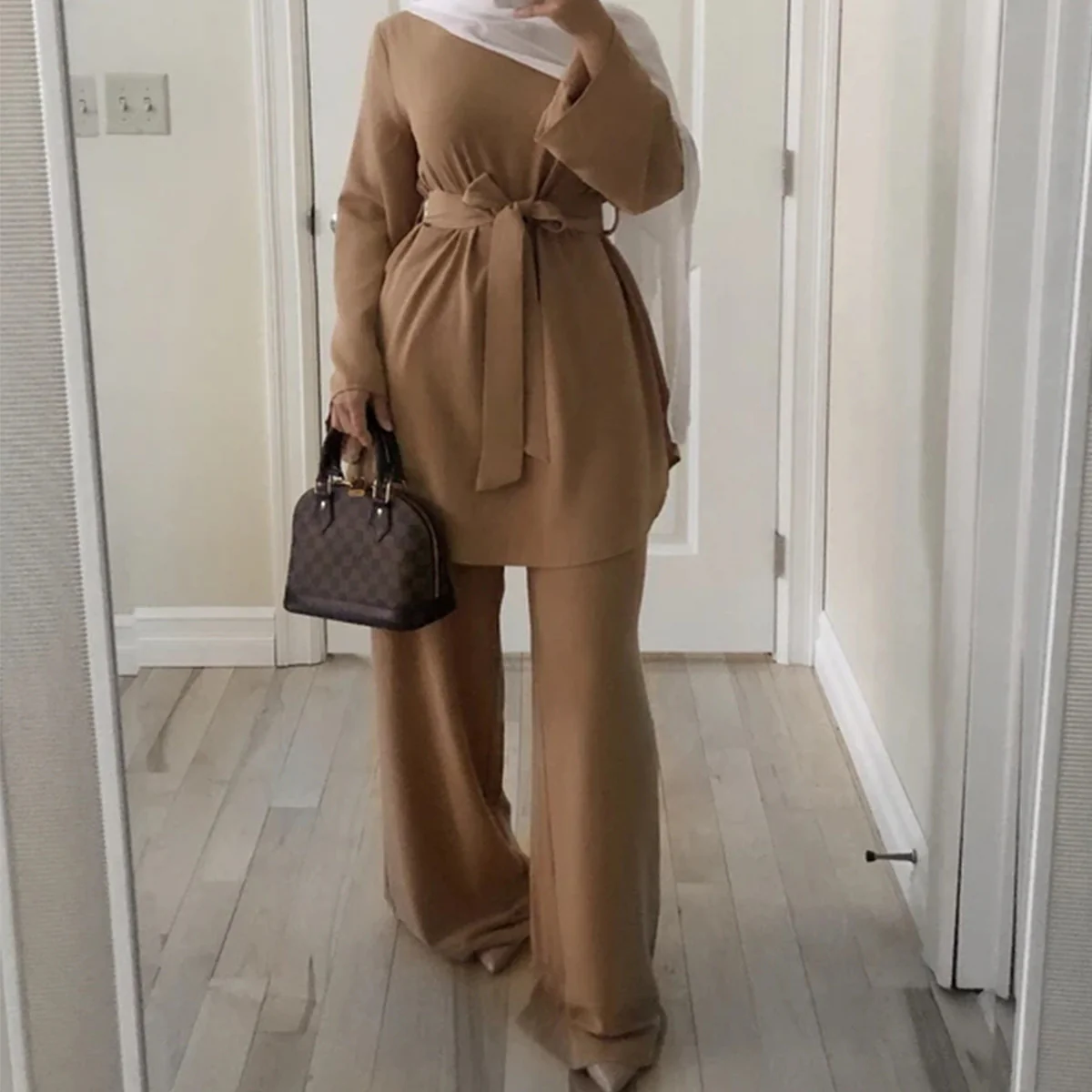 Modest Top & Pants Set - Dusty Brown - Image 5