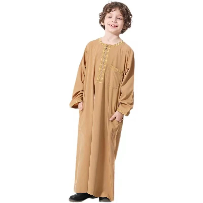 Embroidered Boys Thobe - Caramel - Image 3