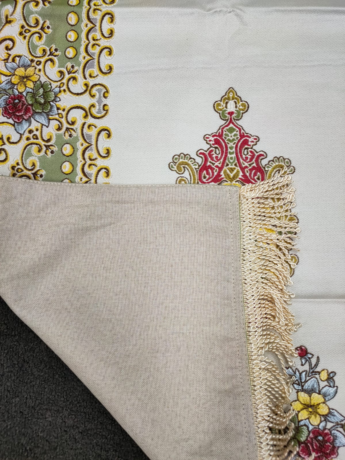 Embroidered Prayer Rug in Beige - Image 3
