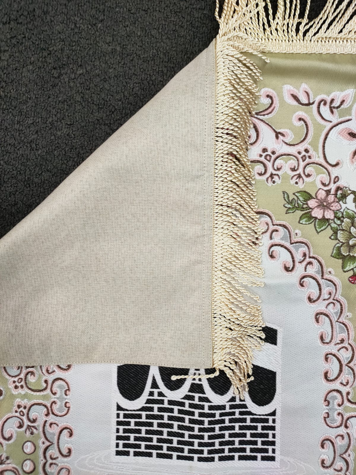 Embroidered Prayer Rug in Beige - Image 4