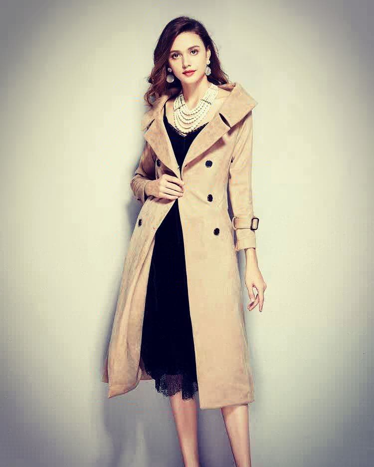 Faux Suede Winter Coat with Waist Band - Image 3