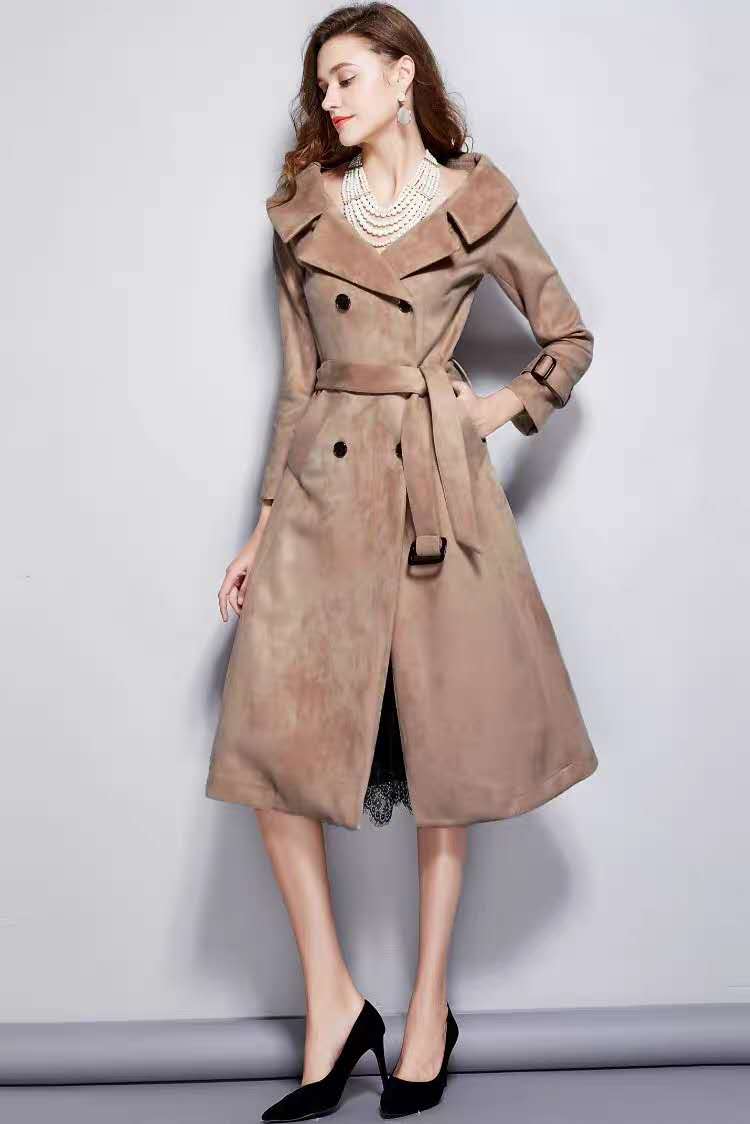 Faux Suede Winter Coat with Waist Band - Image 5