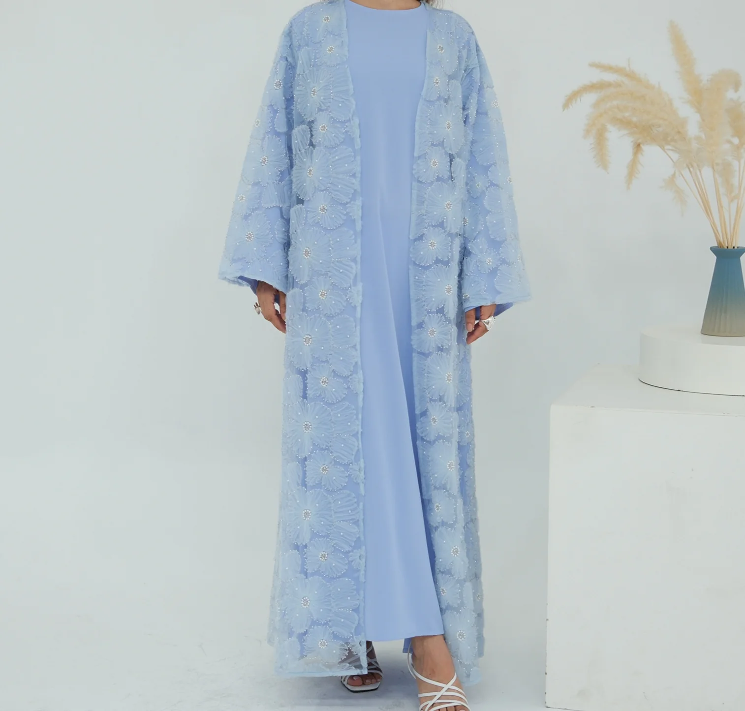 The Floral Bloom Abaya Set - Light Blue (clearance online only) - Image 3