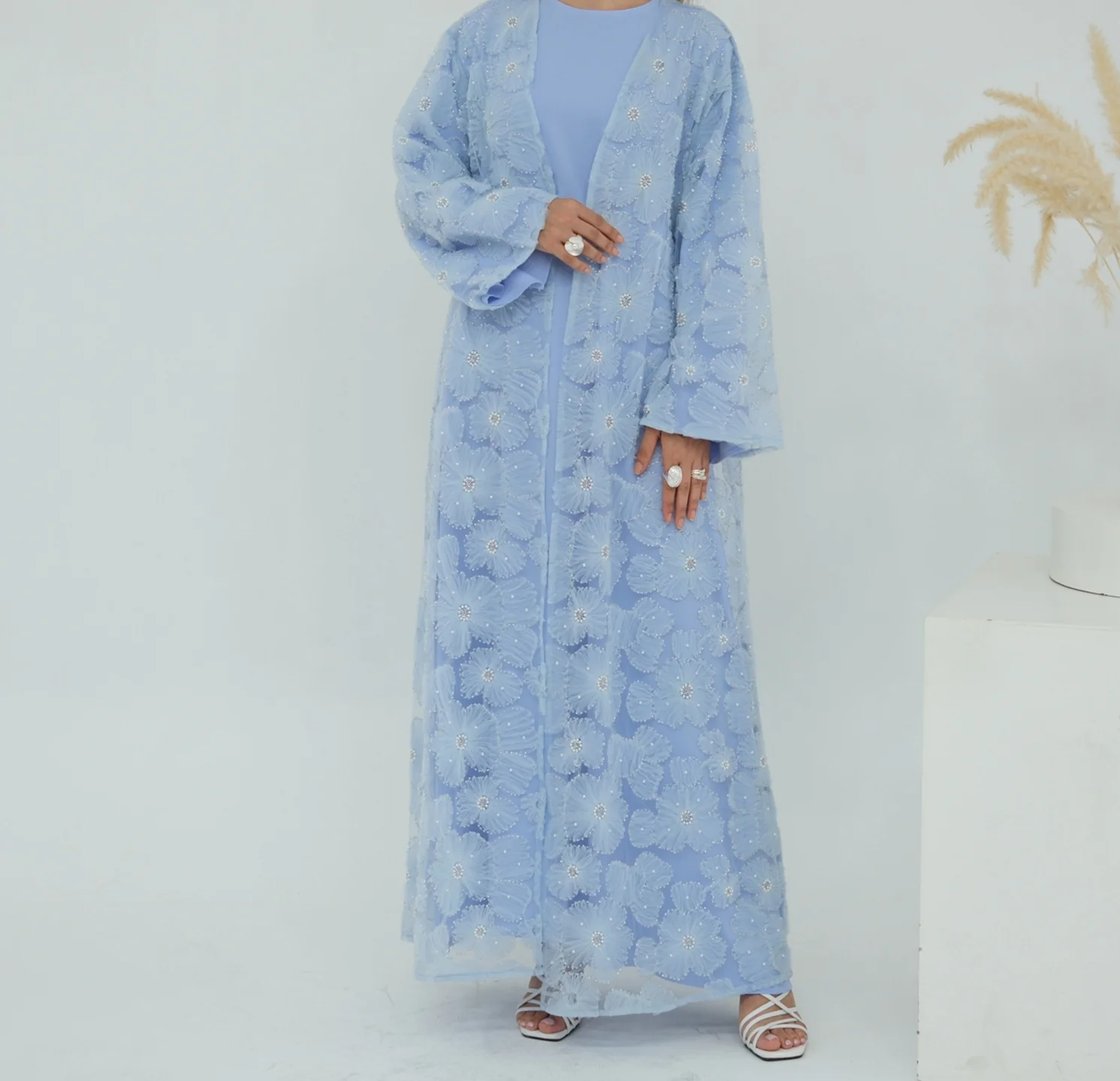 The Floral Bloom Abaya Set - Light Blue (clearance online only) - Image 4