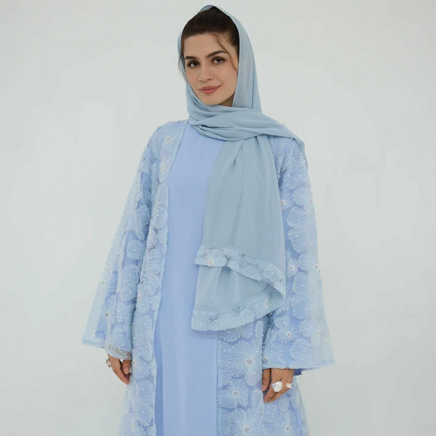 The Floral Bloom Abaya Set - Light Blue (clearance online only) - Image 6