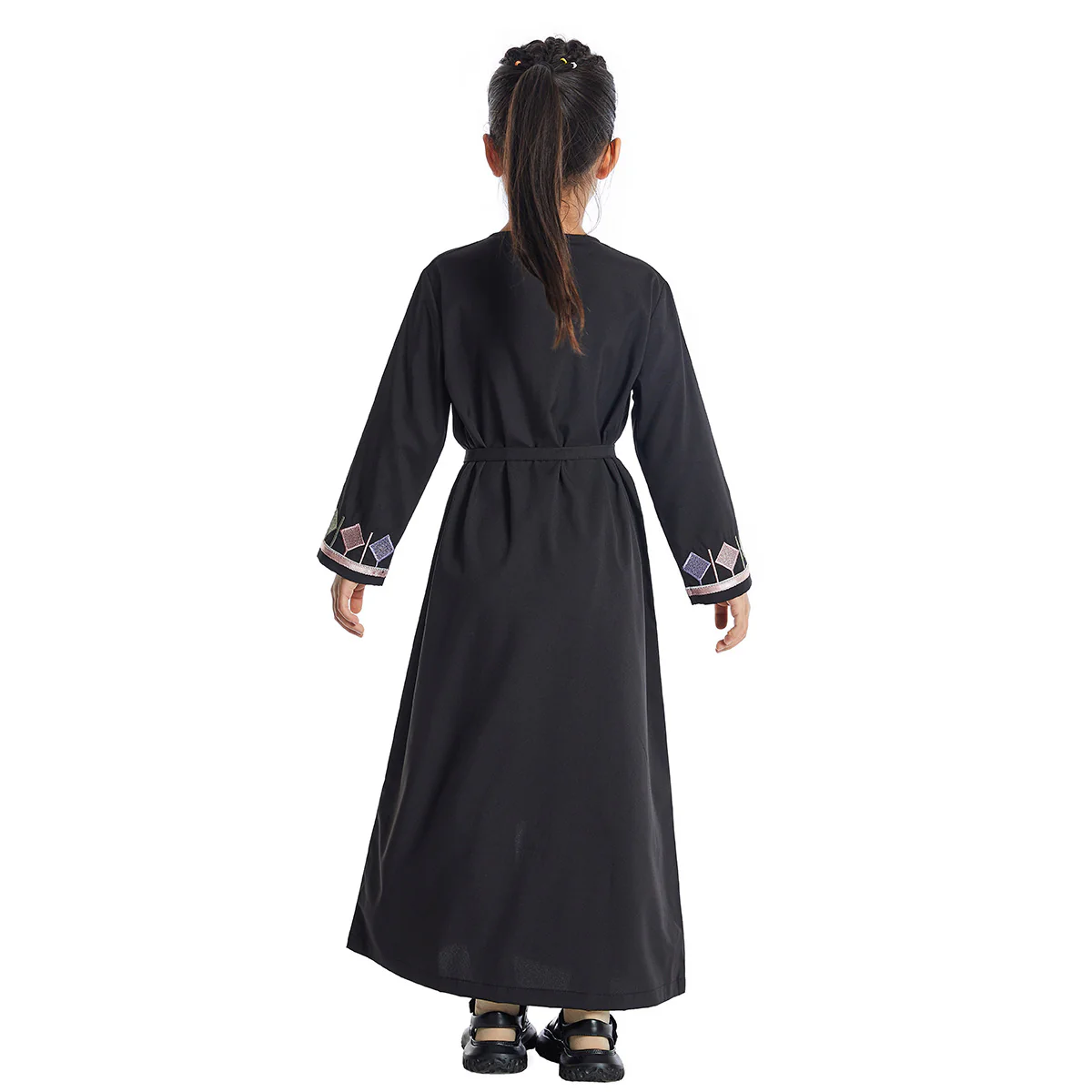 Girls Abaya With Embroidery in Black - Image 3