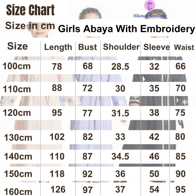 Girls Abaya With Embroidery in Black - Image 4
