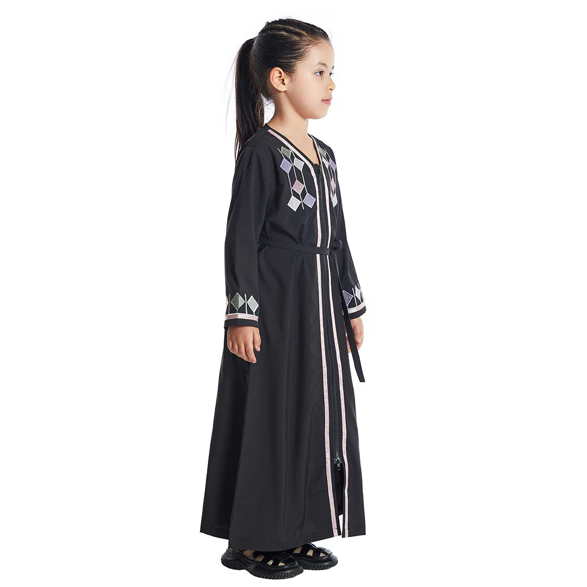 Girls Abaya With Embroidery in Black - Image 5