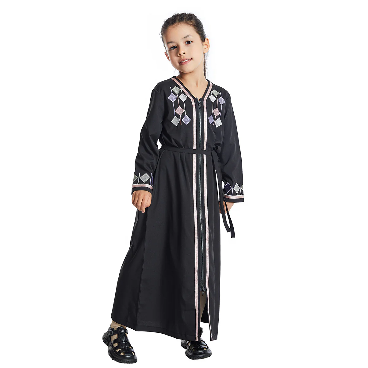 Girls Abaya With Embroidery in Black - Image 6