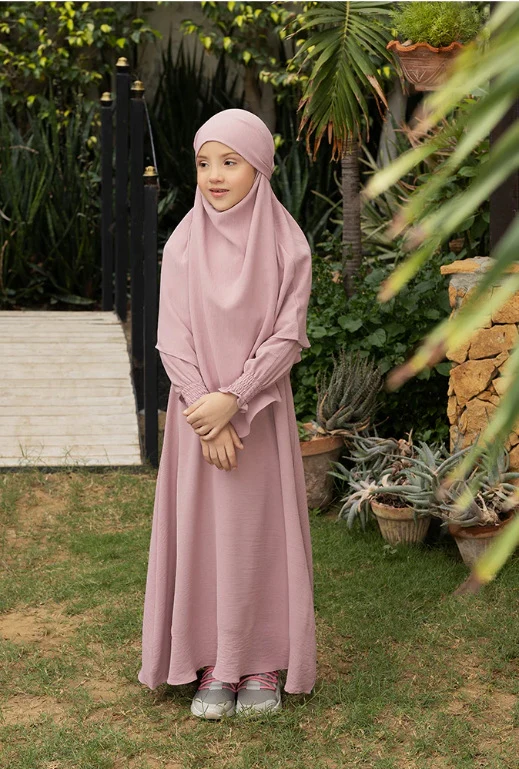 Girls Abaya With Khimar Set in Dusty Royal Blue - Image 3