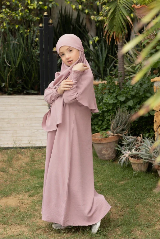 Girls Abaya With Khimar Set in Dusty Royal Blue - Image 4