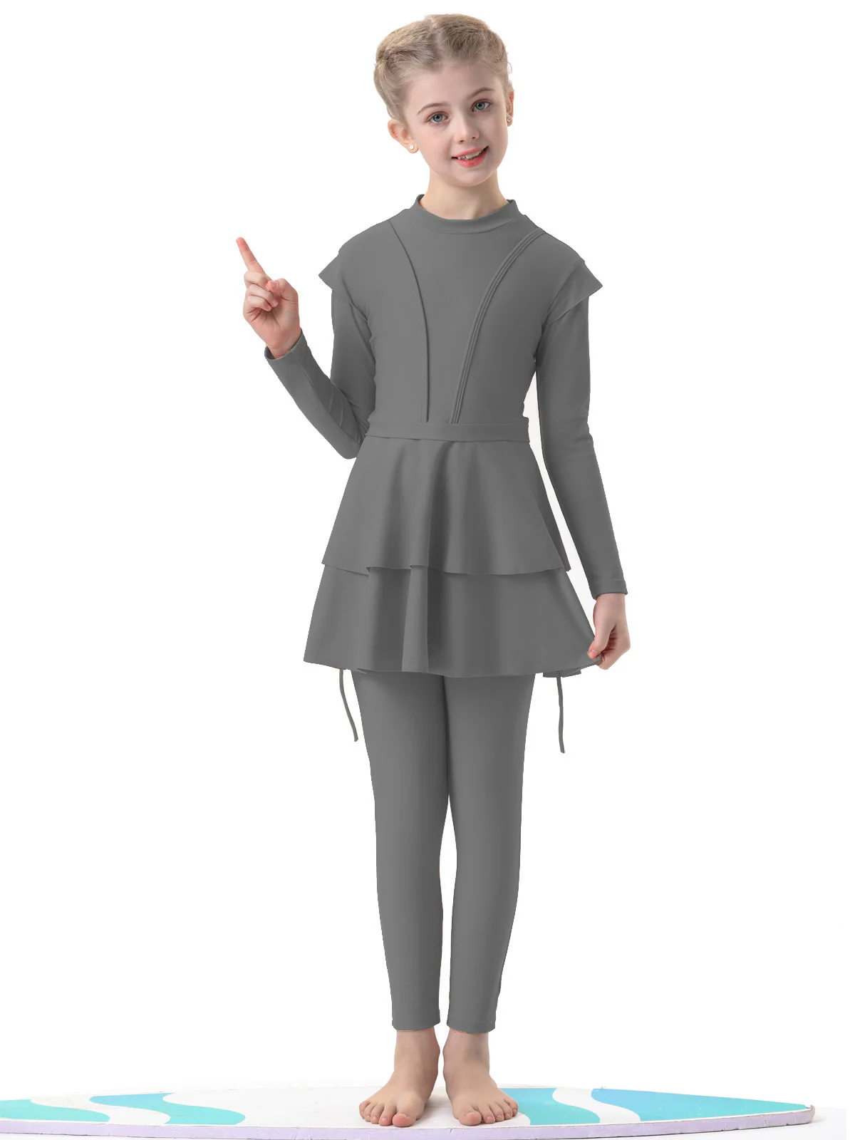 Girls Burkini Modest Swimwear in Grey | 3 Piece Swimsuit Set - Image 3
