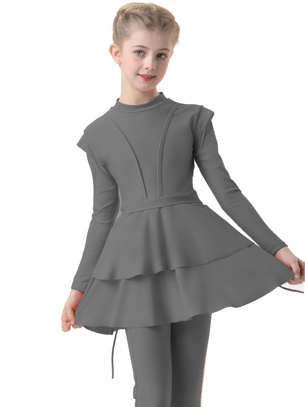 Girls Burkini Modest Swimwear in Grey | 3 Piece Swimsuit Set - Image 4